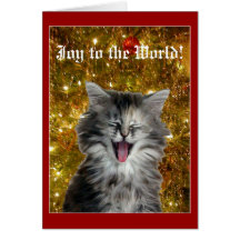 Christmas kitty makes a joyful noise greeting card