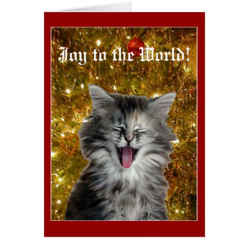 Christmas kitty makes a joyful noise greeting card