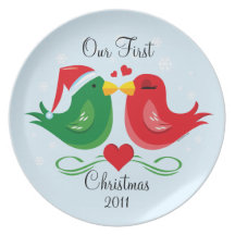 Christmas Lovebirds Personalised Plate