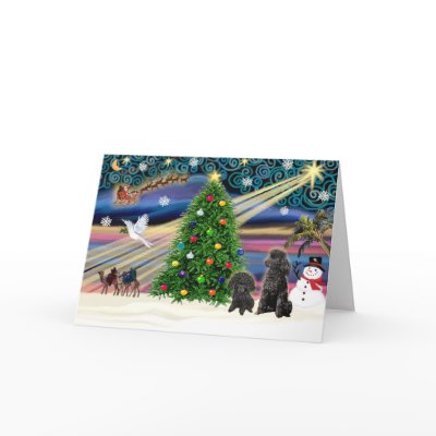 Christmas Magic Poodles (two black Toy) Cards