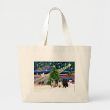 Christmas Magic Pugs (three, 2 fawn, 1 black) Tote Bag