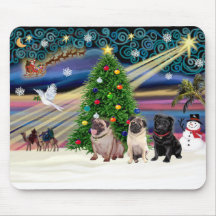 Christmas Magic Pugs (three, 2 fawn, 1 black) Mouse Mats
