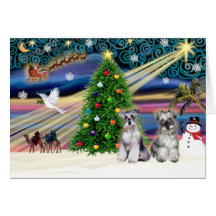 Christmas Magic Schnauzers (two) Greeting Cards