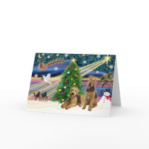 Christmas Magic - Two Airedales Greeting Card