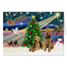 Christmas Magic - Two Airedales Greeting Card