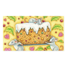Christmas Mice Carrying a Fruit Cake Dessert Business Card Template
