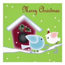 Christmas mistletoe birds dinner party inviation invites