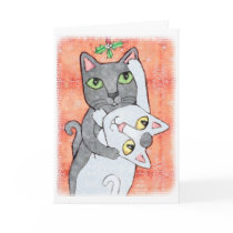 Christmas Mistletoe Cats Card