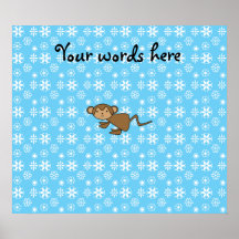 Christmas monkey blue snowflakes posters