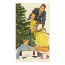 Christmas Morning Opening Presents by the Tree Business Card Template