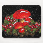 Christmas Mushroom, Toadstools, Snow, Holly Mousepads