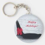 Christmas Orca Black and White Red Bow Happy Holid Key Chains