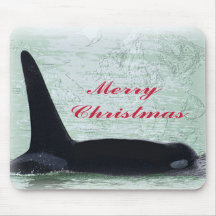 Christmas Orca San Juan Island Merry Christmas Mousepad
