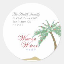 Christmas Palm Tree Return Address Labels Round Sticker