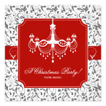 Christmas Party Chandelier Red Black White Invite