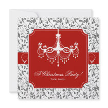 Christmas Party Chandelier Red Black White Invite