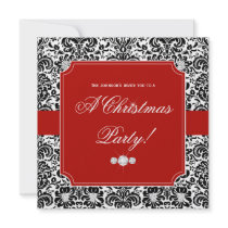 Christmas Party Damask Red Black White Invite