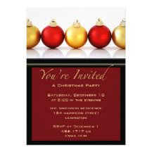 Christmas Party Red & Gold Balls Invitation