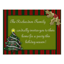 Christmas Party Tree and Holly Invitation