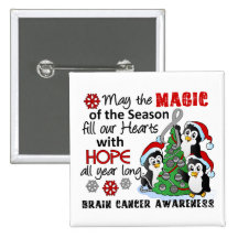 Christmas Penguins Brain Cancer Pinback Buttons