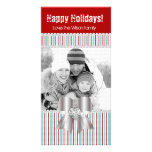 Christmas Photo Card Stripes Red Blue Jewel Bow