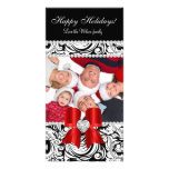 Christmas Photo Card Swirls Red Jewel Bow Black