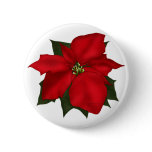 Christmas Poinsettia Flower Pinback Buttons