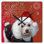 Christmas Poodle dog square clock
