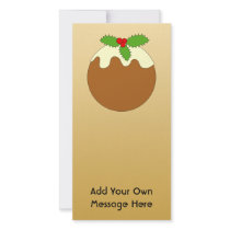 Christmas Pudding. Gold colour background. Photo Card