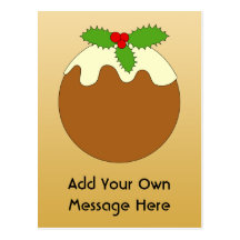 Christmas Pudding. Gold colour background. Post Card