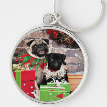 Christmas - Pug - Daisy Mae and Lily Lou Keychains