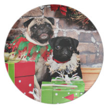 Christmas - Pug - Daisy Mae and Lily Lou Dinner Plate