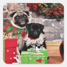 Christmas - Pug - Daisy Mae and Lily Lou Square Sticker