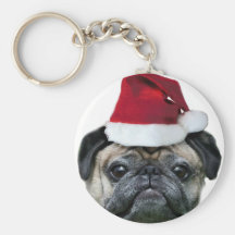 Christmas pug dog key chain