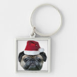 Christmas pug dog key chain