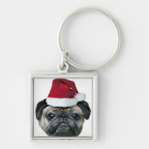 Christmas pug dog key chain