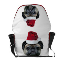 Christmas pug dog messenger bag