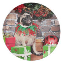 Christmas - Pug - Lily Lou Dinner Plates