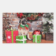 Christmas - Pug - Lily Lou Rectangle Sticker