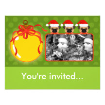 Christmas pugs personalised invitation