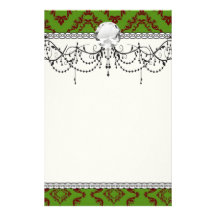 christmas red green diamond damask stationery paper