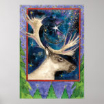 Christmas Reindeer at Night with a Shining Star posters