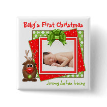 Christmas Reindeer Baby's First Christmas Button