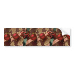 Christmas ribbons with red ornaments, green ribbon bumper stickers