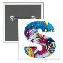 CHRISTMAS S LETTER / INSPIRED SANTA MONOGRAM PINBACK BUTTONS