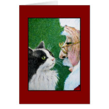 Christmas Santa & Cat Greeting Card