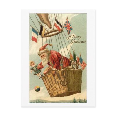 Christmas Santa in Hot Air Balloon Postcard