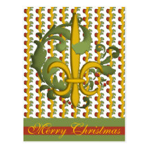 Christmas Scroll Fleur de lis Postcard