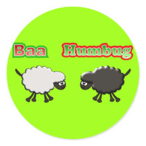 Christmas Sheep Baa Humbug Design Round Sticker