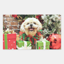 Christmas - Shih Tzu - Cubby Rectangle Sticker